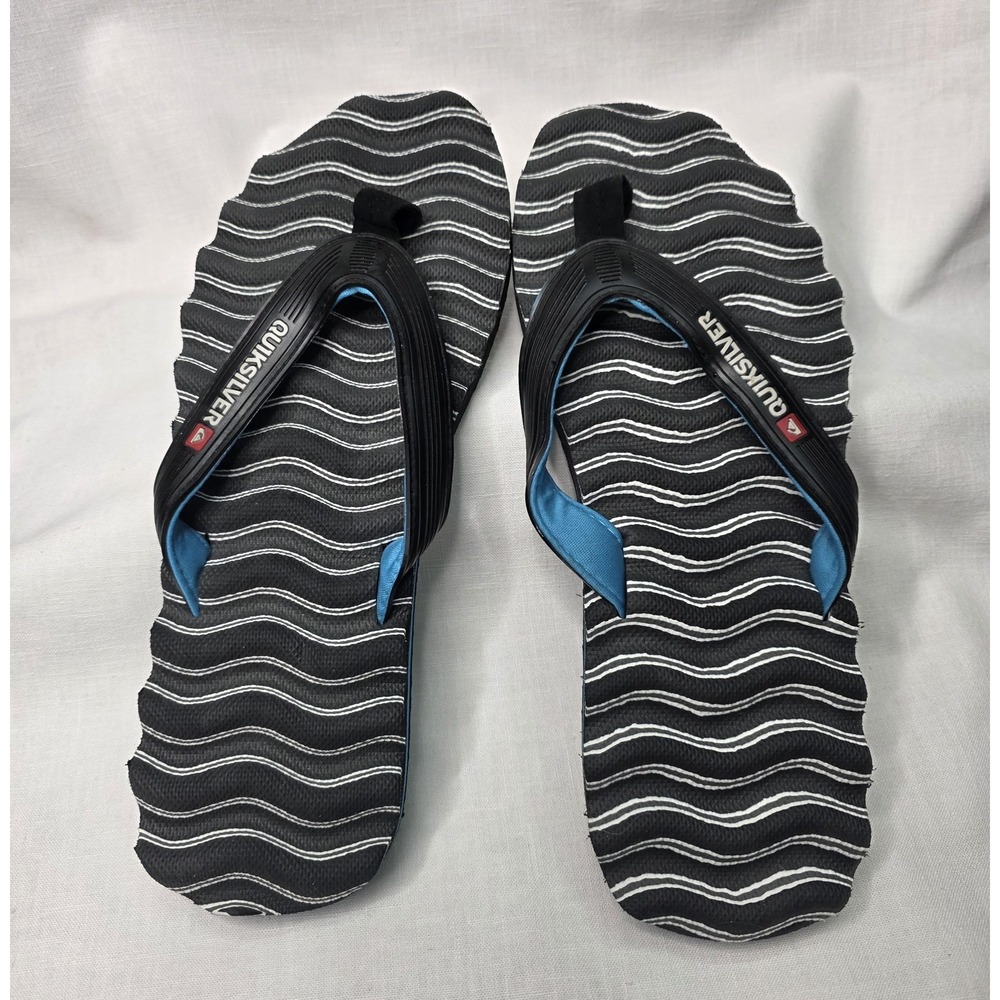 Quiksilver Flip Flop Sandals Mens Size 10‎ Black Striped Beach Pool Surf